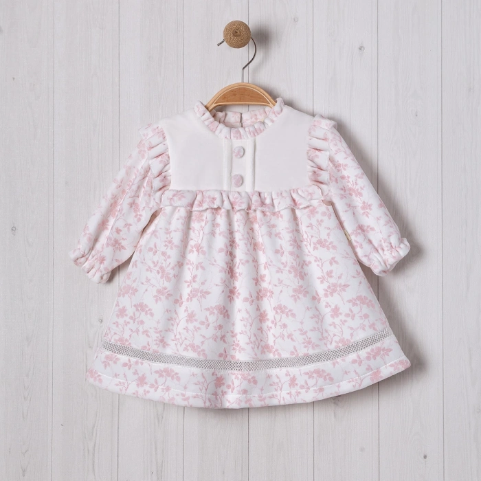 KADİFE FIRFIRLI DÜĞME DETAYLI BEBE KIZ ELBİSE