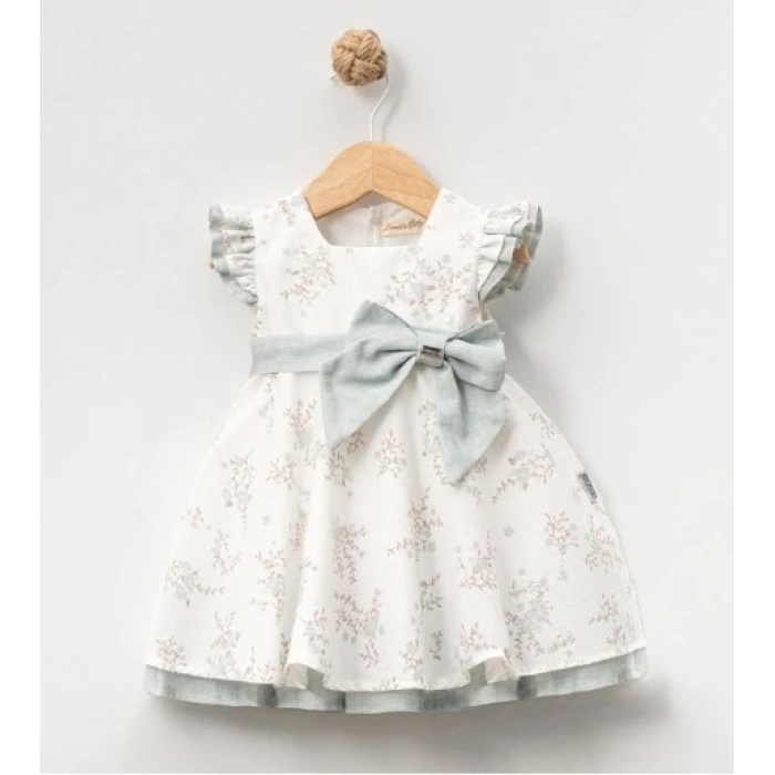 BÜYÜK YAN FİYONKLU FIRFIRLI BEBE KIZ ELBİSE