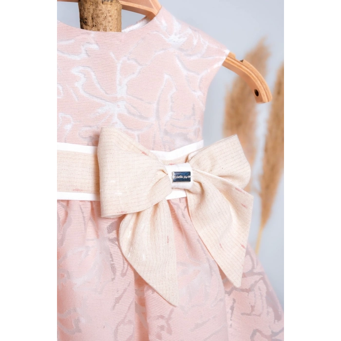 YAZLIK GÜL DESENLİ SIFIR KOLLU FİYONK KEMERLİ BEBE KIZ ELBİSE