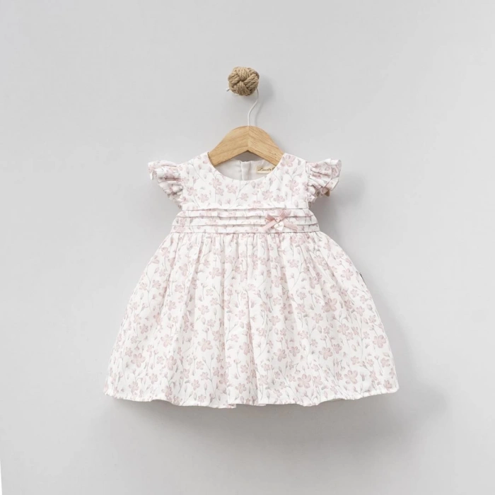 YAZLIK ÇİÇEK BASKILI OMUZLARI FIRFIRLI BEBE KIZ ELBİSE