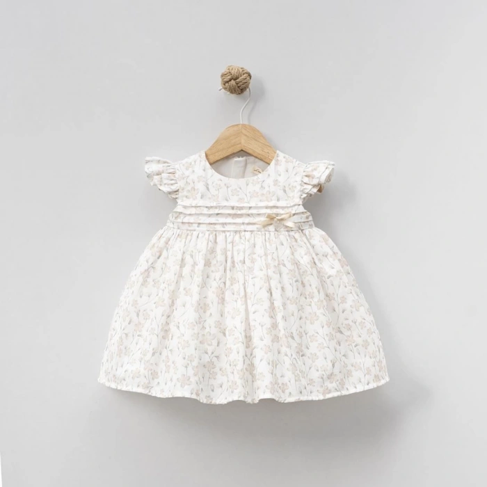 YAZLIK ÇİÇEK BASKILI OMUZLARI FIRFIRLI BEBE KIZ ELBİSE