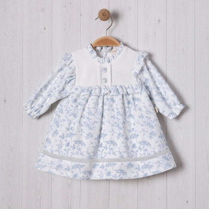 KADİFE FIRFIRLI DÜĞME DETAYLI BEBE KIZ ELBİSE