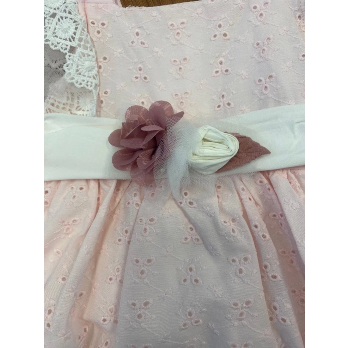 YAZLIK KETEN KEMERLİ ÇİÇEK AKSESUARLI BEBE KIZ ELBİSE