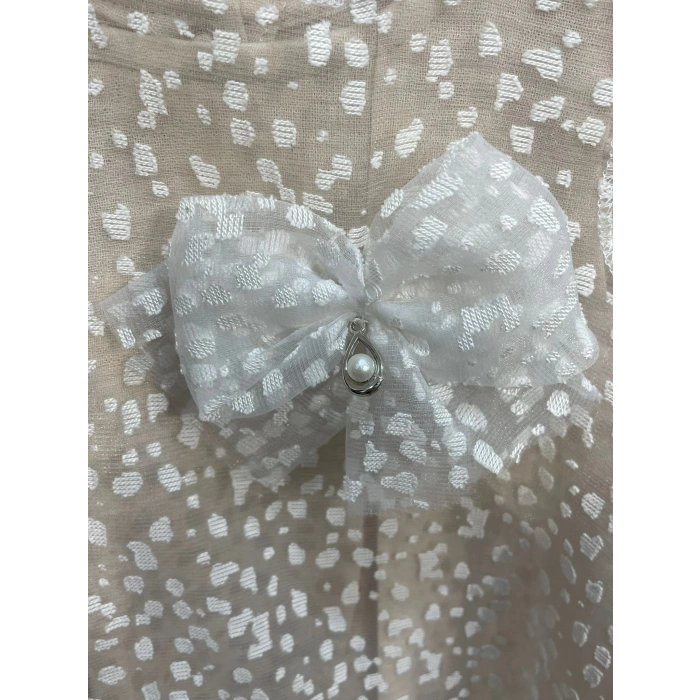 YAZLIK MÜSLİN NOKTA DESENLİ TÜLLÜ TAŞLI DAMLA AKSESUARLI BEBE KIZ ELBİSE