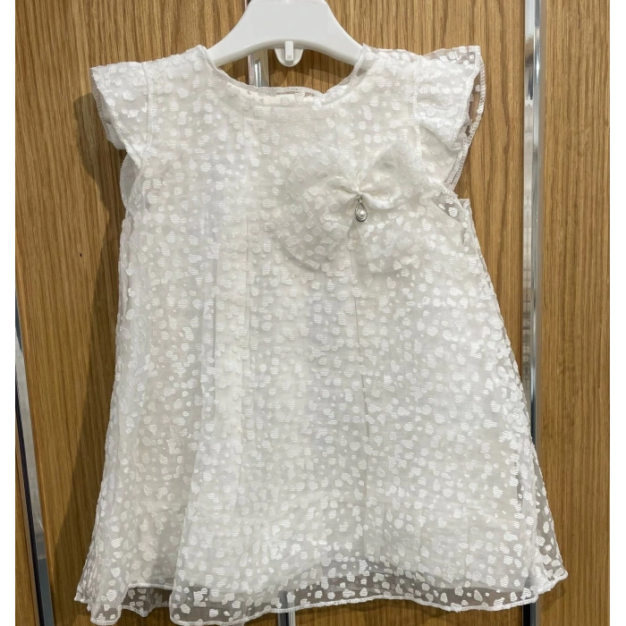 YAZLIK MÜSLİN NOKTA DESENLİ TÜLLÜ TAŞLI DAMLA AKSESUARLI BEBE KIZ ELBİSE