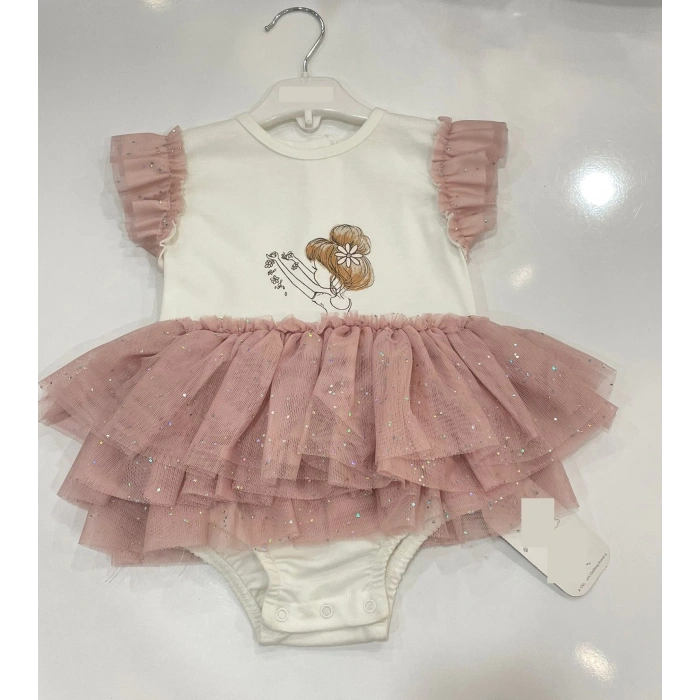 YAZLIK KATKAT ETEKLİ TÜLLÜ BEBE KIZ ÇITÇITLI BADİ