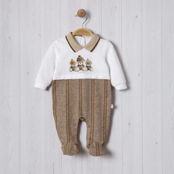 TRİKO YAKALI AYICIK DİJİTAL BASKILI BEBE ERKEK TULUM