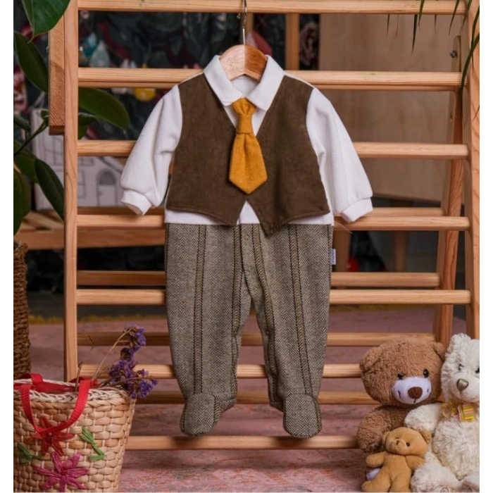 YELEKLİ KRAVATLI BEBE ERKEK TULUM