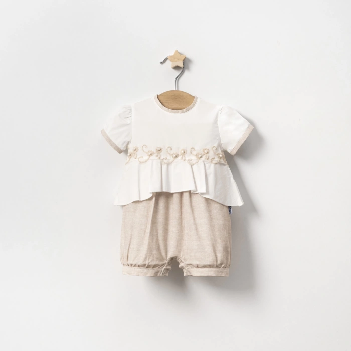 YAZLIK BRODELİ İNCİLİ BEBE KIZ TULUM