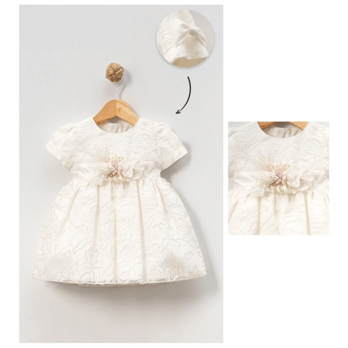 GÜL DESENLİ ÇİÇEK KASESUARLI BEBE KIZ ELBİSE