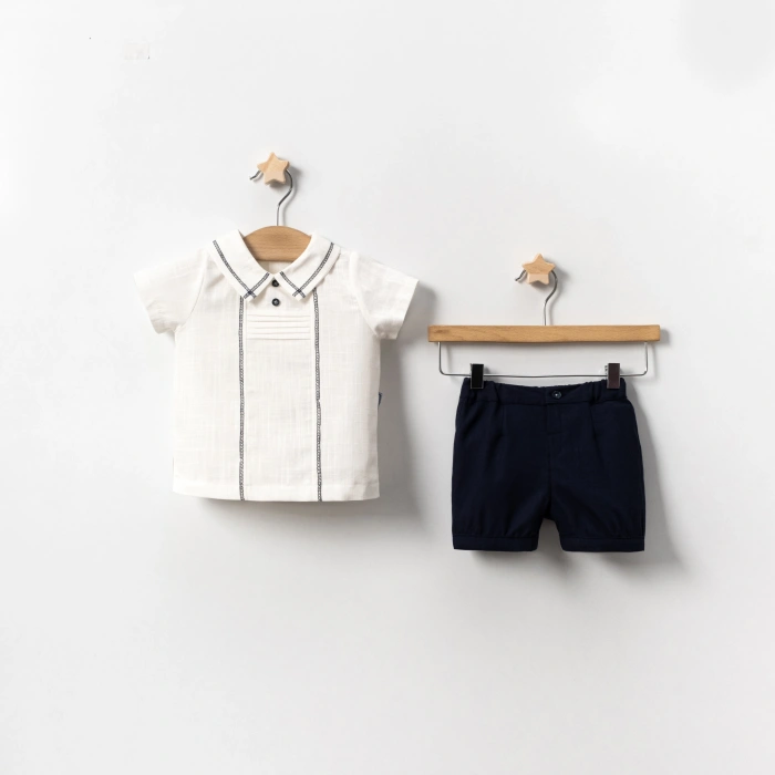 YAZLIK YAKASI SÜS DİKİŞLİ BEBE 2Lİ ERKEK TAKIM