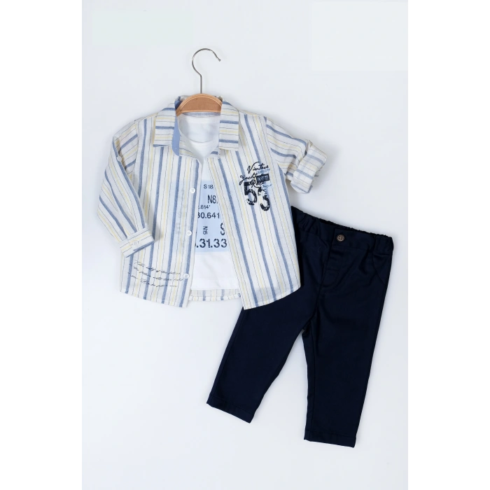 YAZLIK VİNTAGE BASKILI BEBE 3LÜ ERKEK TAKIM