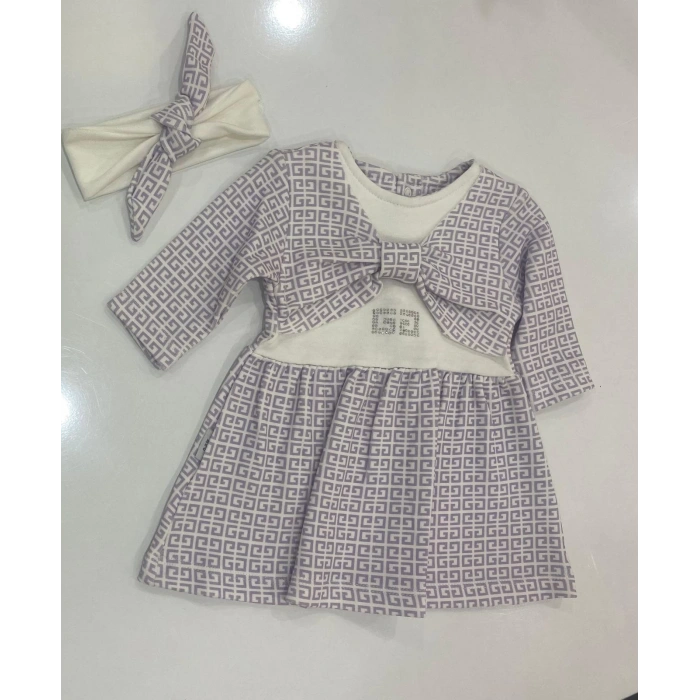 BASKILI PAMUKLU BEBE KIZ ELBİSE