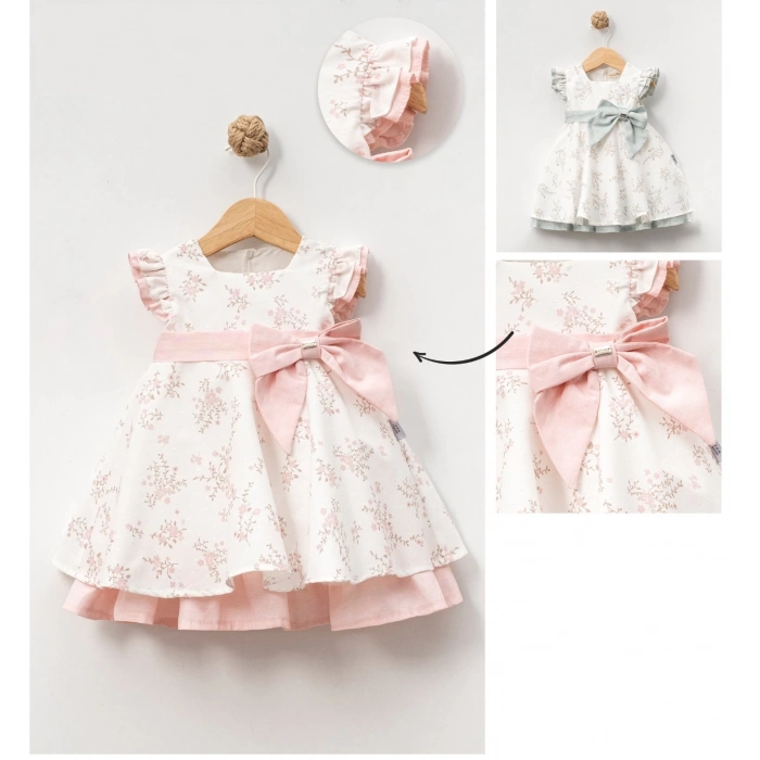 BÜYÜK YAN FİYONKLU FIRFIRLI BEBE KIZ ELBİSE