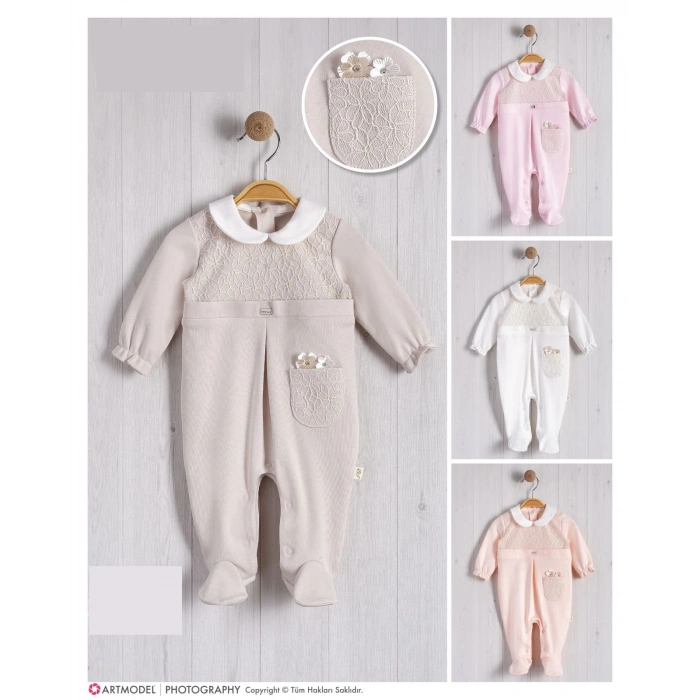CEPTE ÇİÇEK AKSESUARLI BEBE KIZ TULUM