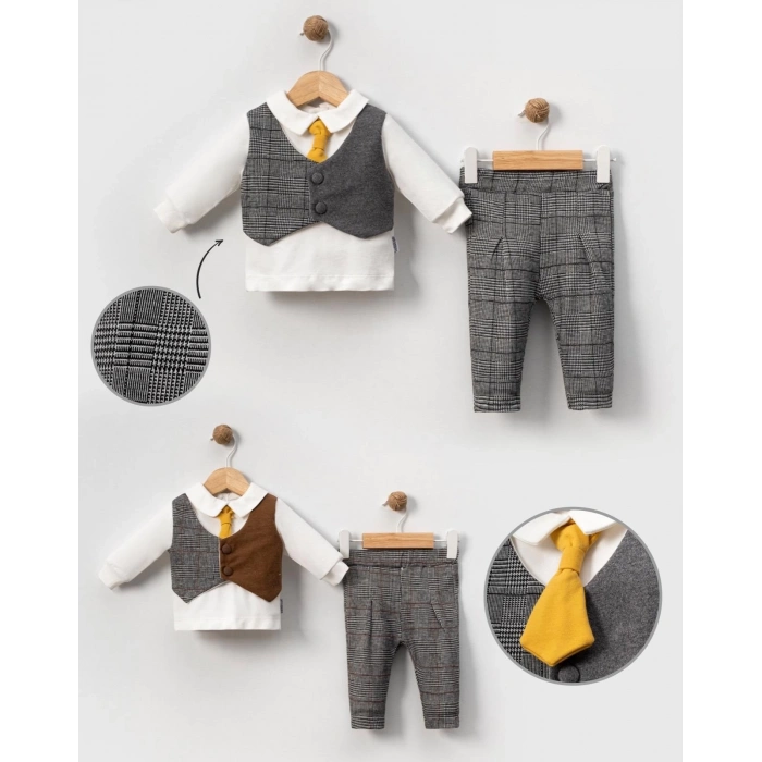 ÇİFT RENK YELEKLİ KRAVATLI BEBE 2Lİ ERKEK TAKIM