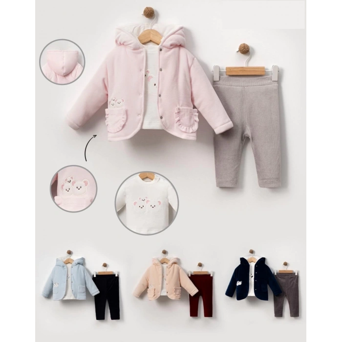 KADİFE MONTLU AYICIKLI 3LÜ TAKIM