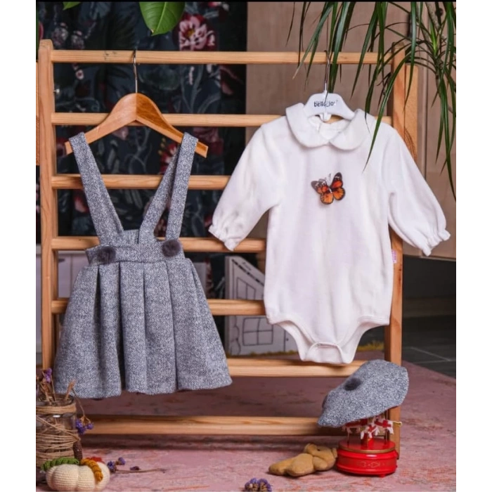 KELEBEK AKSESUARLI BADİLİ ETEKLİ BEBE KIZ TAKIM