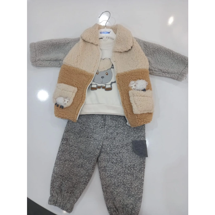 KUZU NAKIŞLI MONTLU BEBE ERKEK  3LÜ TAKIM