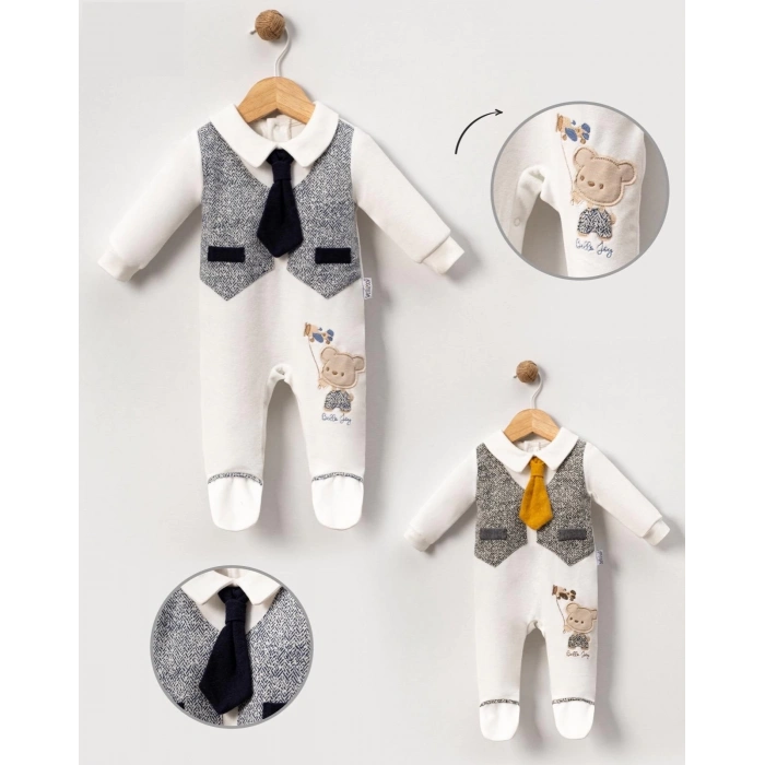 SAHTE YELEKLİ UÇAKLI AYILI BEBE ERKEK TULUM