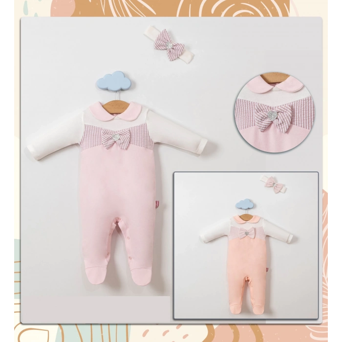 Sim Kalpli Bandanalı Fiyonklu Bebe Kız Tulum