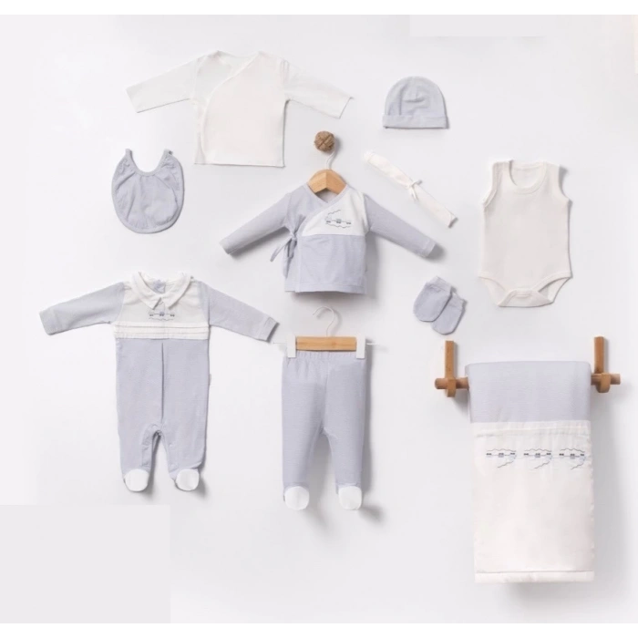 TREN NAKIŞLI BEBE ERKEK HASTANE ÇIKIŞI 10LU SET