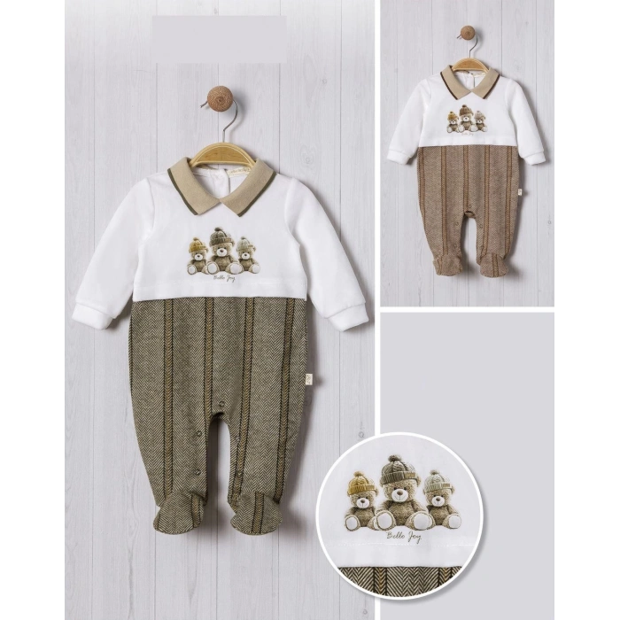 TRİKO YAKALI AYICIK DİJİTAL BASKILI BEBE ERKEK TULUM