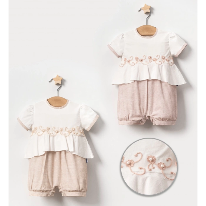 YAZLIK BRODELİ İNCİLİ BEBE KIZ TULUM