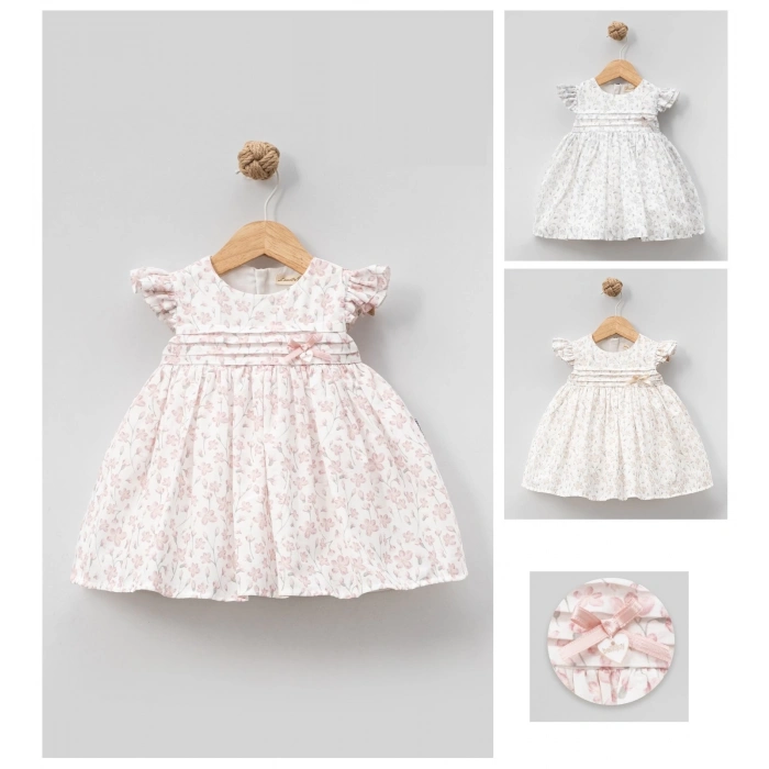 YAZLIK ÇİÇEK BASKILI OMUZLARI FIRFIRLI BEBE KIZ ELBİSE