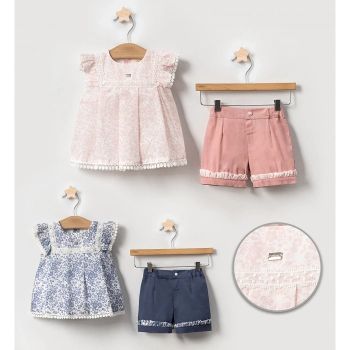 YAZLIK ÇİÇEK BASKILI ŞORTLU BEBE KIZ 2Lİ TAKIM