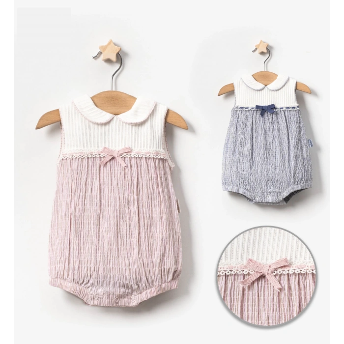 YAZLIK ÇİZGİLİ BEBE KIZ KISA TULUM