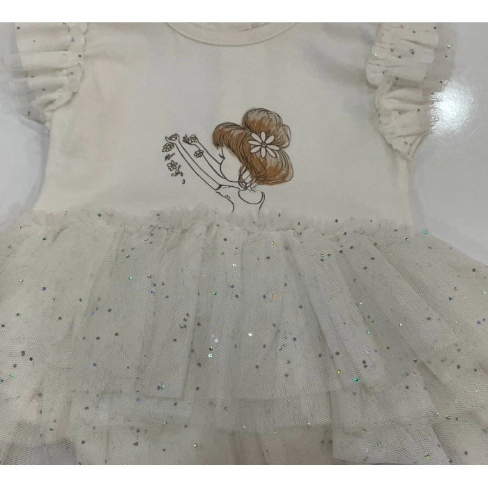 YAZLIK KATKAT ETEKLİ TÜLLÜ BEBE KIZ ÇITÇITLI BADİ