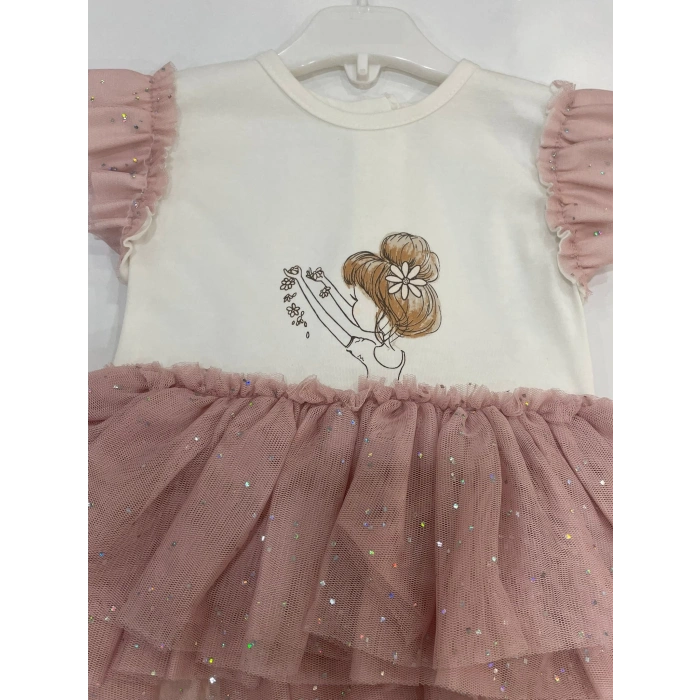 YAZLIK KATKAT ETEKLİ TÜLLÜ BEBE KIZ ÇITÇITLI BADİ