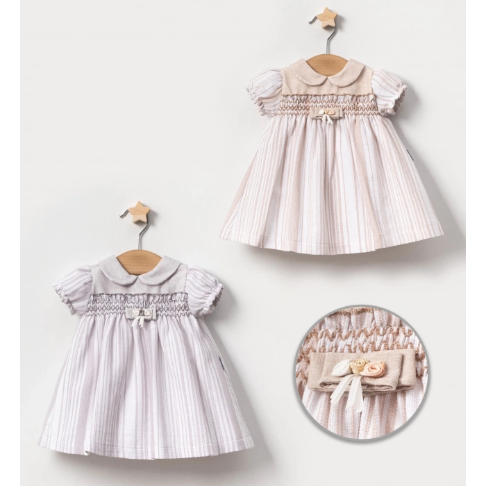 YAZLIK ROBASI ZİKZAKLI ÇİZGİLİ BEBE KIZ ELBİSE