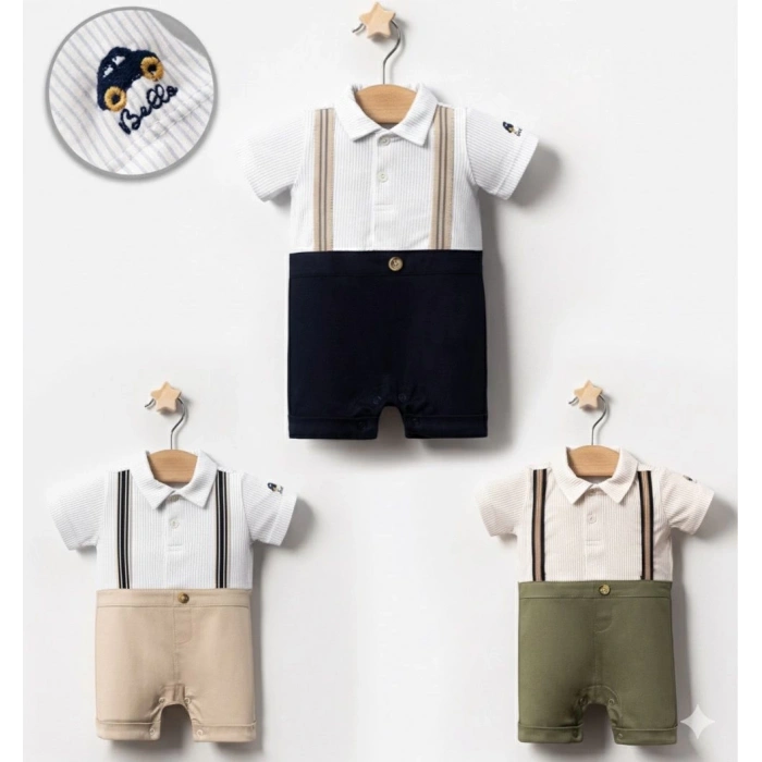 YAZLIK SALOPET AKSESUARLI KISA BEBE ERKEK TULUM