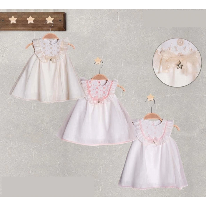 YAZLIK SIFIR KOL ÇİÇEK NAKIŞLI BEBE KIZ ELBİSE