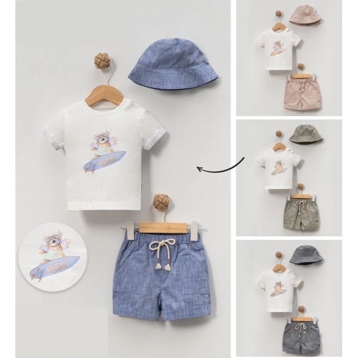 YAZLIK SÖRFÇÜ BASKILI BUCKET ŞAPKALI BEBE ERKEK 2Lİ TAKIM