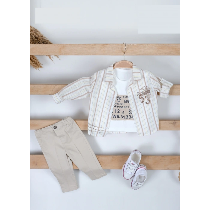 YAZLIK VİNTAGE BASKILI BEBE 3LÜ ERKEK TAKIM