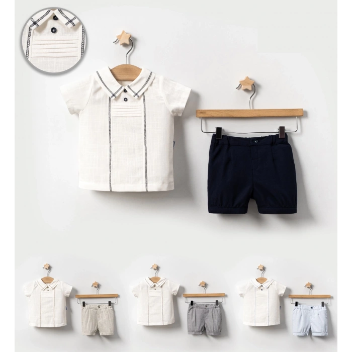 YAZLIK YAKASI SÜS DİKİŞLİ BEBE 2Lİ ERKEK TAKIM