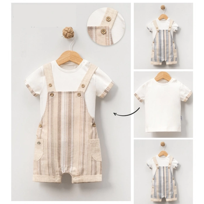 YAZLIK YAN CEPLİ SALOPET BEBE ERKEK TULUM