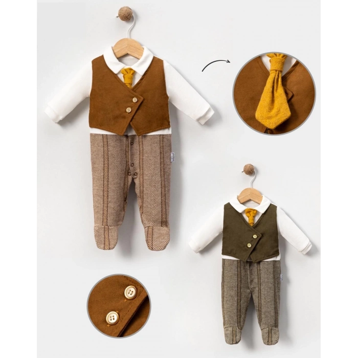 YELEKLİ KRAVATLI BEBE ERKEK TULUM