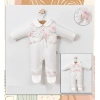 Baskılı Gül detaylı Dantelli Kız Bebe Tulum