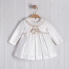 BOLEROLU ÇİÇEK AKSESUARLI FIRFIRLI BEBE KIZ ELBİSE