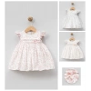 YAZLIK ÇİÇEK BASKILI OMUZLARI FIRFIRLI BEBE KIZ ELBİSE