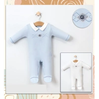 Baklava Desen Nakışlı Patikli Bebe  Erkek Tulum