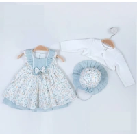 BOLEROLU SIFIR KOLLU ŞAPKALI ROBASI ŞERİT DANTELLİ BEBE KIZ ELBİSE