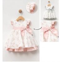 BÜYÜK YAN FİYONKLU FIRFIRLI BEBE KIZ ELBİSE