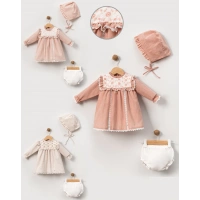 ÇİÇEK İŞLEMELİ ŞAPKALI BEBE KIZ ELBİSE