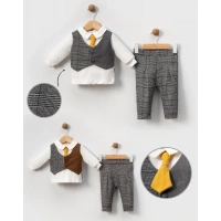 ÇİFT RENK YELEKLİ KRAVATLI BEBE 2Lİ ERKEK TAKIM