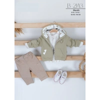 Dino Nakışlı Hırkalı Erkek Bebek 3lü Takım